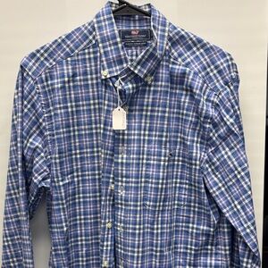 Vineyard Vines Men's Blue and White Plaid Shirt